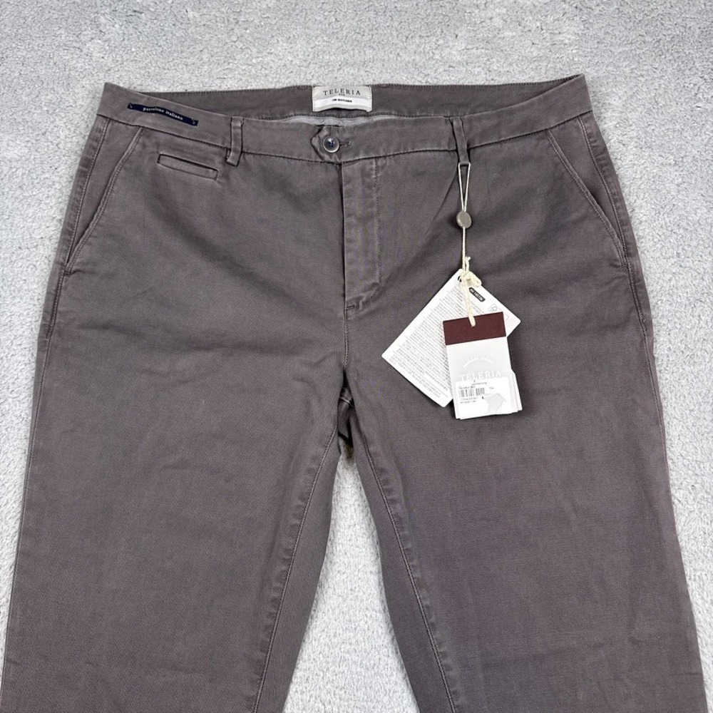 Teleria Zed Pants Mens 44‎ Gray Robin 17 Slim Tapered Stretch Chino Made Italy